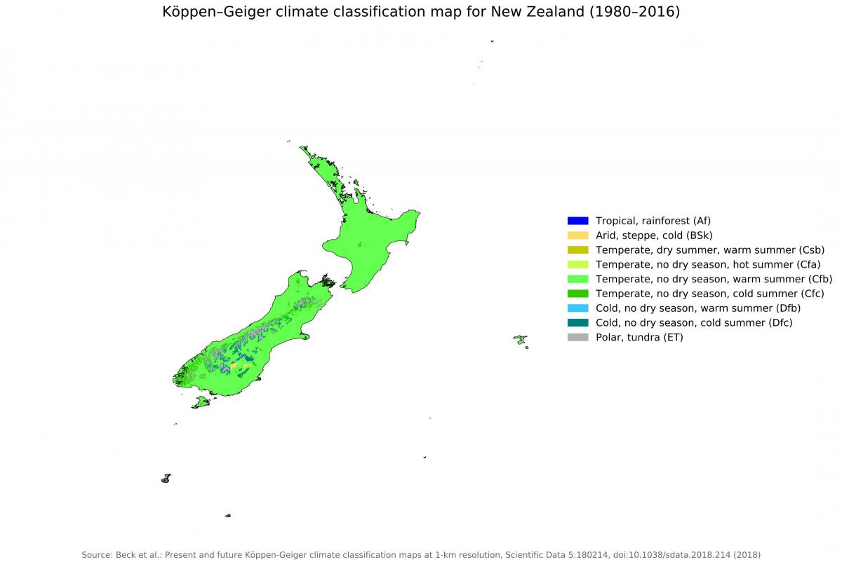 New Zealand temperature map