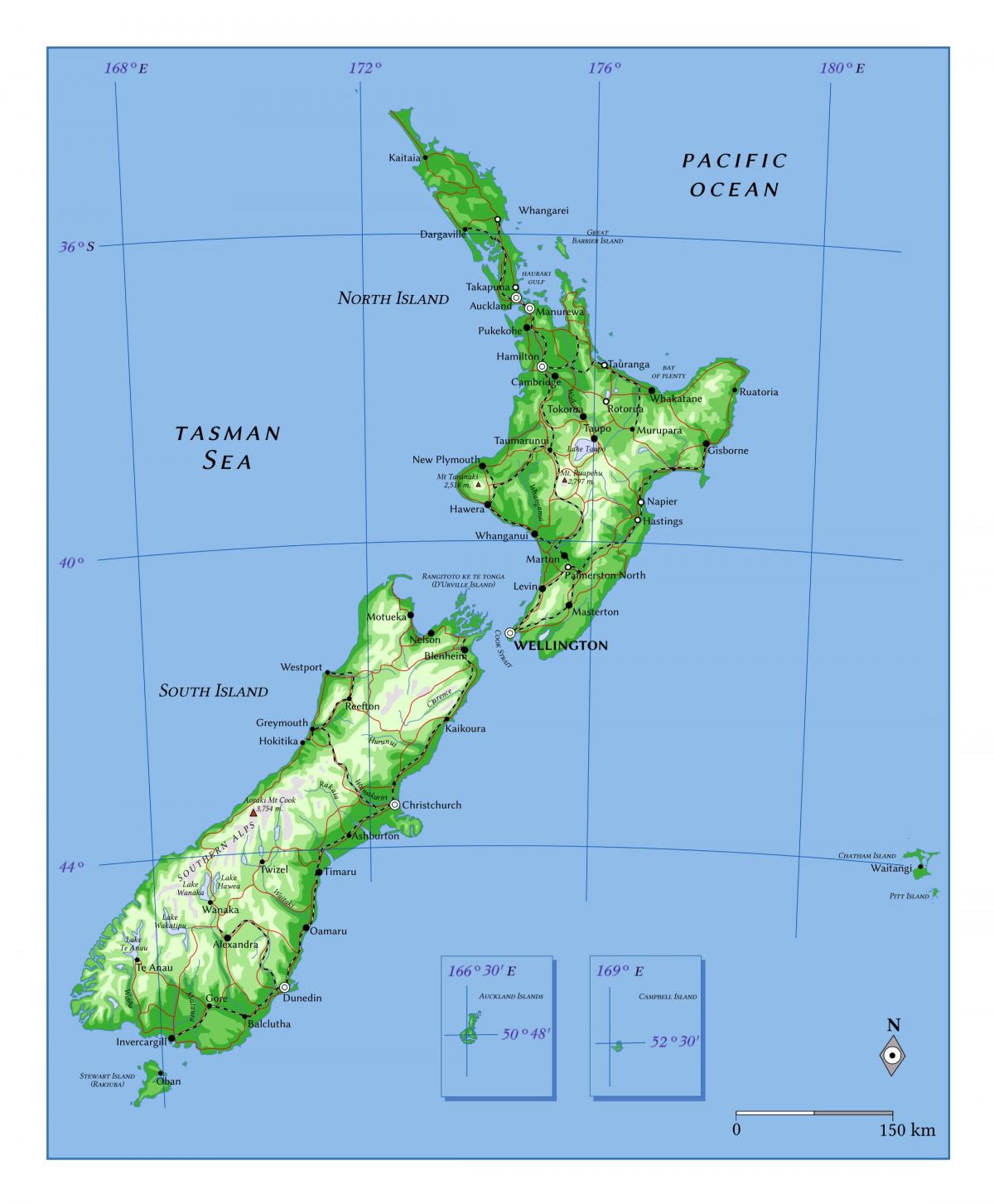 New Zealand altitude map