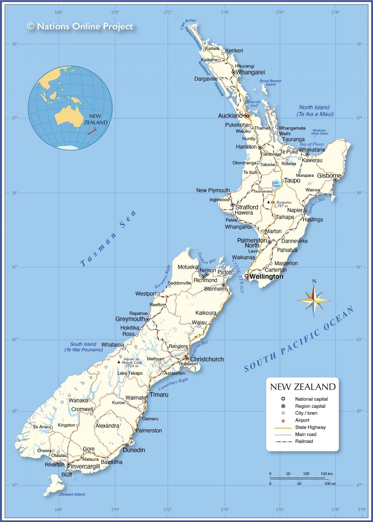 New Zealand on a map