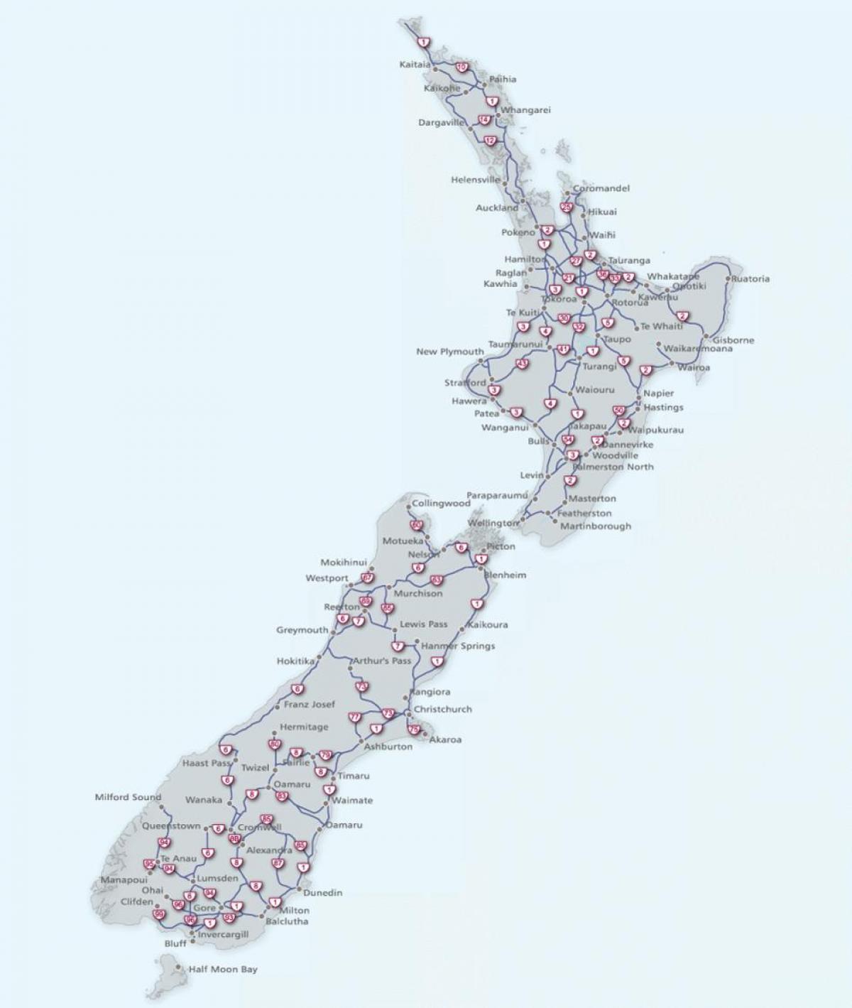 Driving map of New Zealand